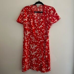 J Crew red white floral wrap dress size 6